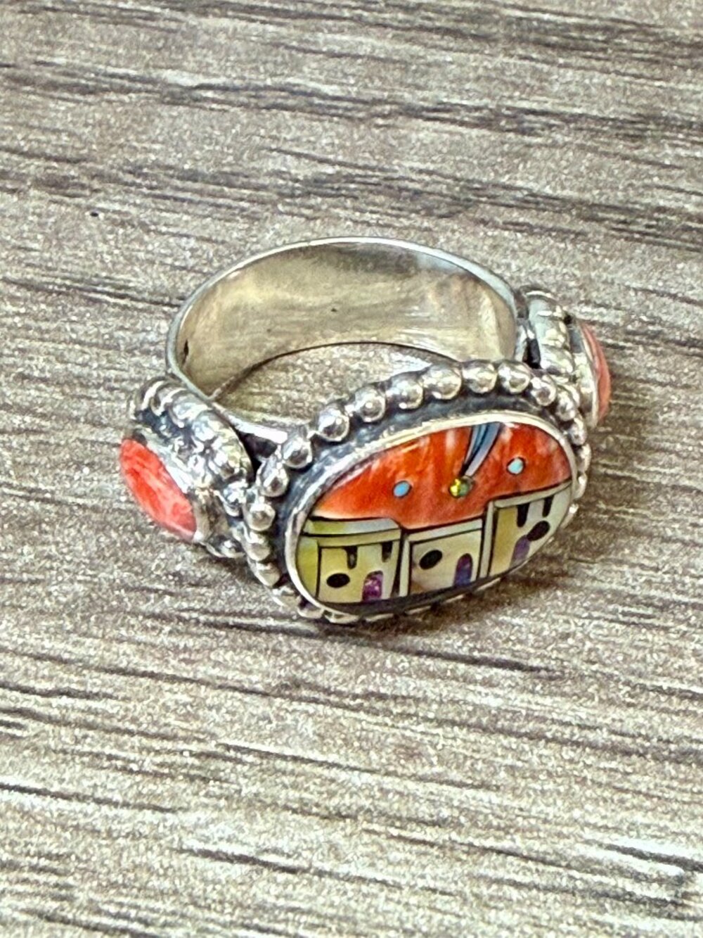 Sterling silver inlay Multicolor Pueblo Design Ring
